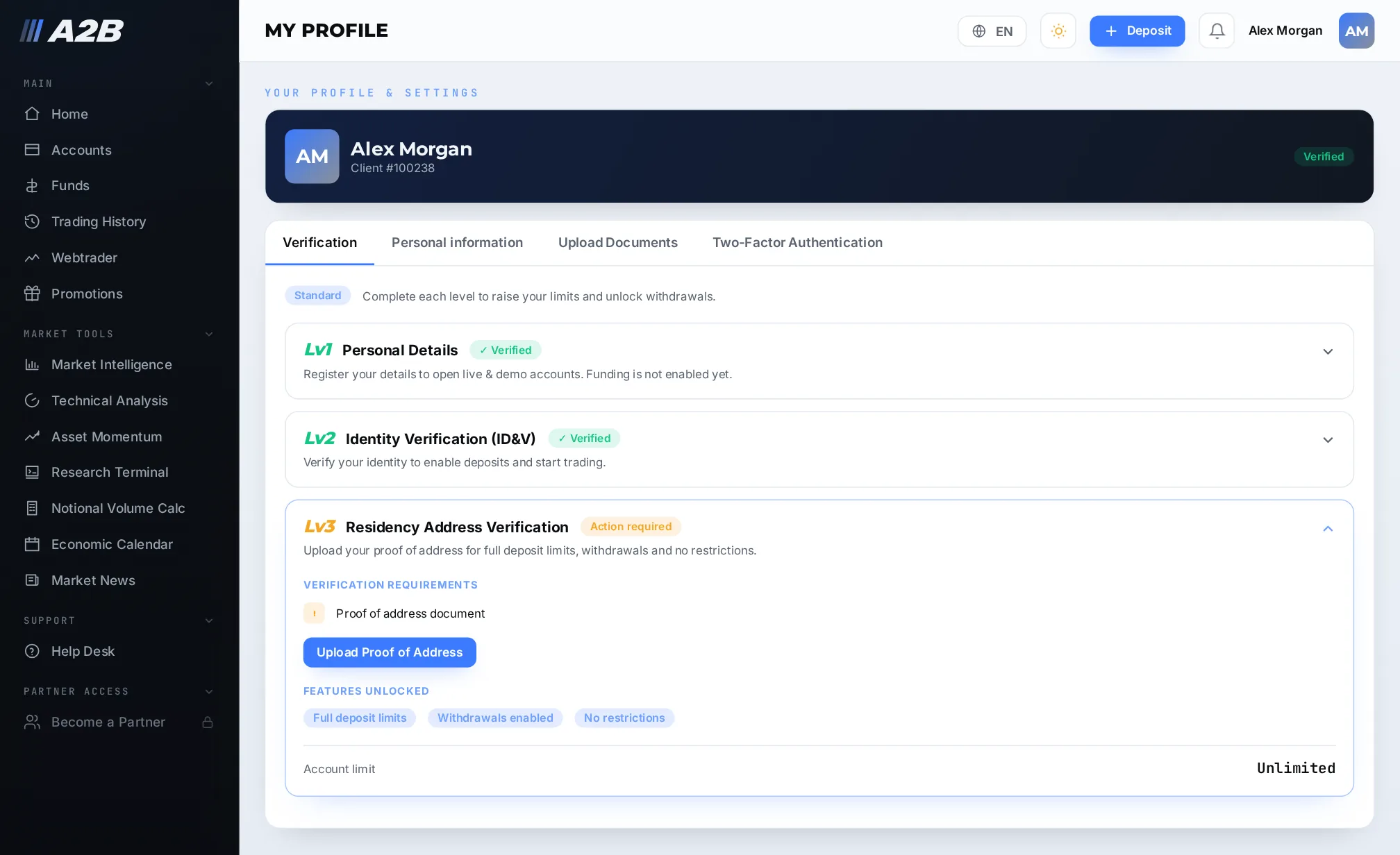 Open Profile → Verification